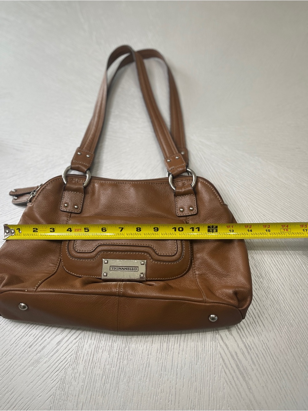Vintage Tignanello shoulder bag tan brown pebbled leather western boho - Picture 6 of 9